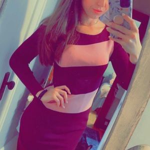💜 Chelsea28 medium bodycon purple stripe dress